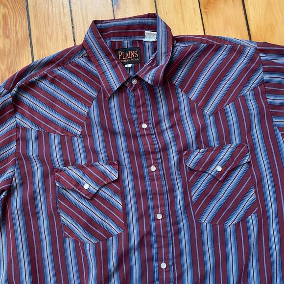 Vintage 1980s Plains Western Wear Pearl Snap Button Up Short Sleeve Shirt L - Picture 2 of 4